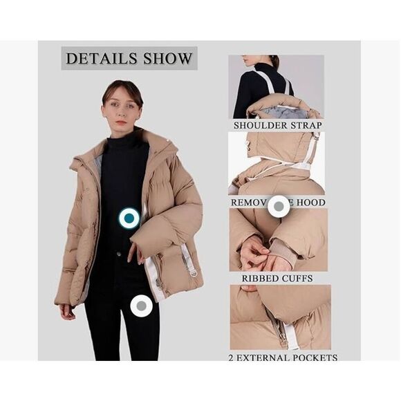 Idomosee Size XXL Women's Down Jacket - Winter Hooded Short Puffy Packable Jacke - Picture 11 of 12